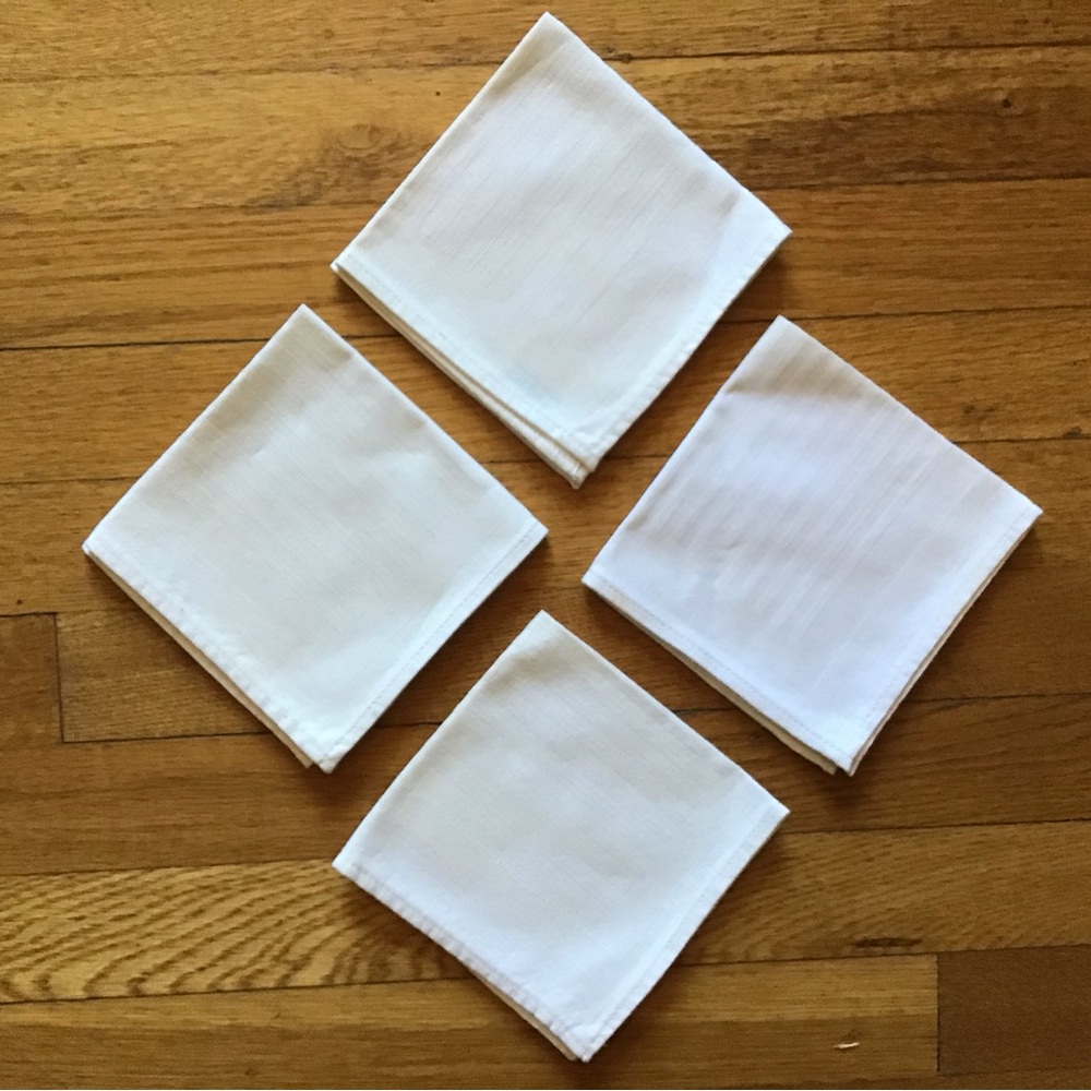Set of 4 Vintage White Damask Cotton Napkins